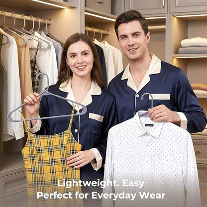 HOUSE DAY Grey Plastic Hangers 60 Pack, Non-Slip Plastic Hanger with Dual Hooks - Slim Space Saving 1/4" Thin Closet Organizers for Coats, Shirts, Pants & Dresses - Lightweight Garment Friendly