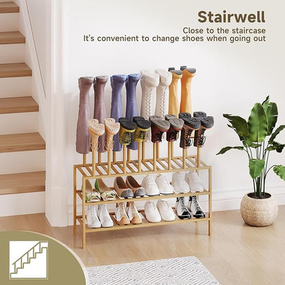 Boot Rack for Tall Boots Organizer,3-Tier Multiuse Shoe Rack and Boot Storage Rack,for Tall Boots,Sneakers,High-Heel (Natrual, 3-Tier-Long)