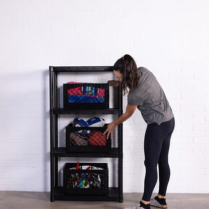 Rectangular Plastic Milk Crate Storage Tote with Handles, 24-Quart Stackable Organizer for Garage, Home, and Office, Made in the USA, 19" x 13" x 11" (3-Pack) - Black