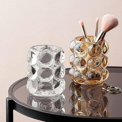 KNC Pen Pencil Container Multi-Purpose Handcrafted Comb Makeup Brush Holder Office Desk Accessories Storage Cosmetic Tools Organizer (Amber)