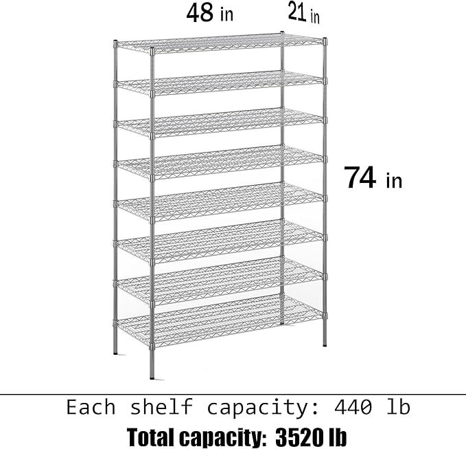 21" Deep x 48" Wide x 74" Height Wire Shelving Kit | 8-Tier | NSF Commercial Storage Rack Unit