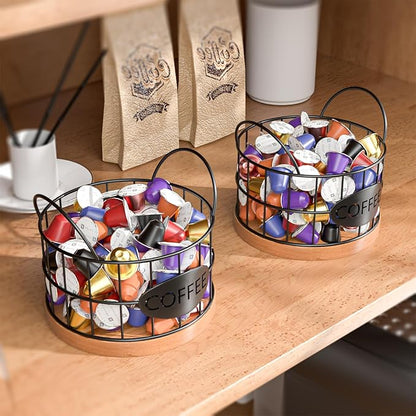 Coffee Pod Holder, Rustic K Cup Holder Organizer for Counter, Coffee Pods Storage Organizer for Coffee Bar Accessories Decor(Black-02)