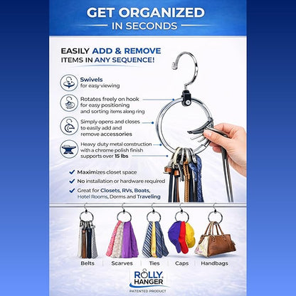 Rolly Hanger® Closet Space Saver – Premium Rotating Aluminum Organizer for Belts, Ties, Hats & Handbags – Heavy Duty 360° Swivel – Declutter & Maximize Storage (2 Pack)