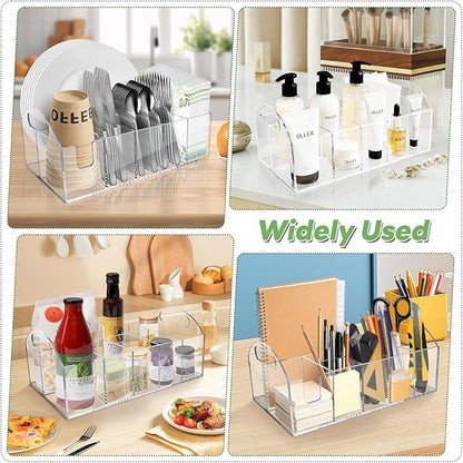Acrylic Paper Plate Organizer, Utensil Silverware Caddy, Used For Storing Plates, Cups, Napkins, Small Snacks And Tableware - Suitable For Home, Party, Camping And Picnic