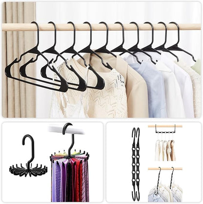 VECELO 50 Pack Plastic Hangers-Clothes Hangers Set with Shoulder Non Slip Notches for Closet Space Saving-Heavy Duty Coat Hanger,Black