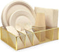 DysanVica Metal Paper Plate Holder - Utensil Silverware Caddy for Kitchen Counter Cabinet Cutlery Flatware Organizer Storage Dispenser for Plastic Spoon Fork Plates Napkins Cup Party Camping Gold