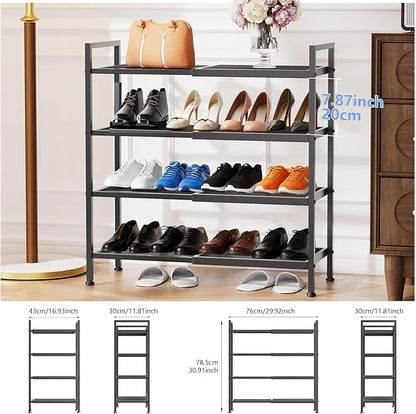 4 Tier Shoe Rack, Expandable Shoe Rack for Closet, Adjustable Shoe Organizer for Entryway, Shoe Storage Organizer for Door Entrance, Garage, Bedroom