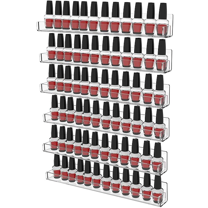Cq acrylic Nail Shelves for Nail Polish,15 Inch 6 Pack Hanging Clear Nail Polish Wall Organizer for Nail Salon Wall Essential Oil Shelf,Gel Fingernail Polish Holder and Tattoo Studio Decor Paint