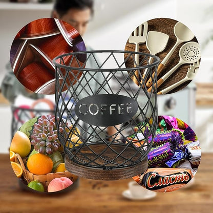 YINMIT K Cup Holder Organizer, Sturdy Coffee Pod Holder Organizer, 35 Kcup Large Capacity Storage Basket for Kitchen Counter and Office Desktop (Circular Grid)