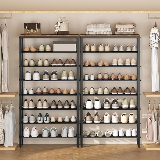 YATINEY 8 Tier Shoe Rack, Shoe Storage Organizer, Large Capacity Shoe Shelf Holds 32 Pairs of Shoes, Sturdy and Stable, for Entryway, Hallway, Closet, Dorm Room, Rustic Brown SS08BR