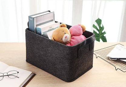 Collapsible Storage Basket with Carry Handles Felt Fabric Storage Bin Durable Organizer for Gift Toys Shoes Clothes Towels Nursery Home Laundry Office Decorative Organizing Box(Dark grey)