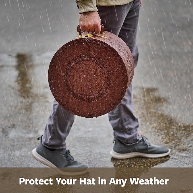 Creative Scents Large Hat Box for Men & Women Storage- Round Hat Box Container Easy Travel with Gold locking Lid and Sturdy Handle Great for Carrying & Protecting Round Hats and Caps. (Brown)