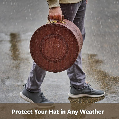 Creative Scents Large Hat Box for Men & Women Storage- Round Hat Box Container Easy Travel with Gold locking Lid and Sturdy Handle Great for Carrying & Protecting Round Hats and Caps. (Brown)