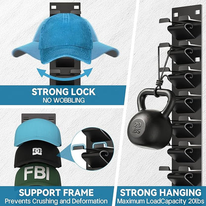 4 Pack Hat Organizer for Baseball Caps, Hat Organizer for Wall Hold up to 36 Hats, Wall-Mounted Hat Display Stand, Hat Rack, Baseball Hat Organizer, Black