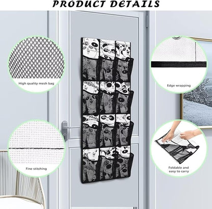 12 Pockets Shoe Organizer Over The Door Large Pockets Cartoon Panda Over The Door Closet Organizer Easy to Install Shoe Holder Hanger for Living Room