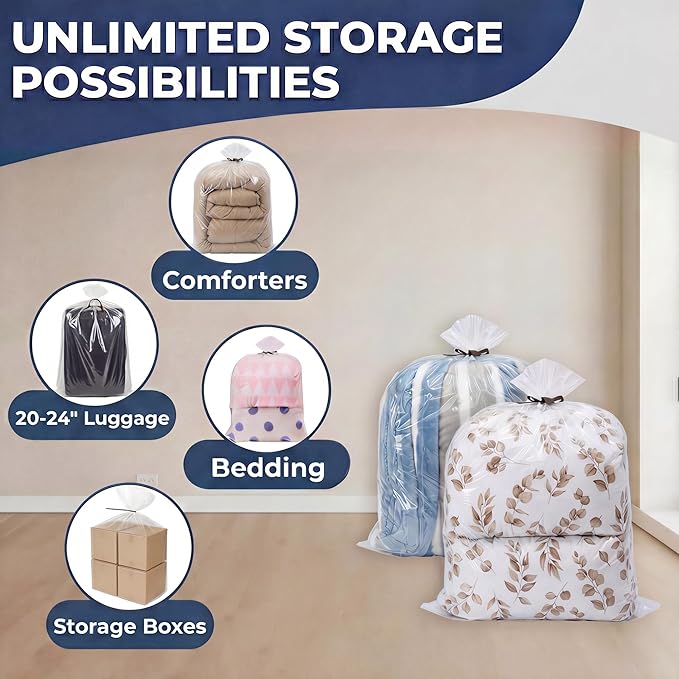 Wowfit 5 CT 32x42 inches Big Large Clear Plastic Bags Perfect for Blanket, Duvets, Pillows, Plush Toys, Comforter and Basement Storage (1.6 Mil Flat Bags)