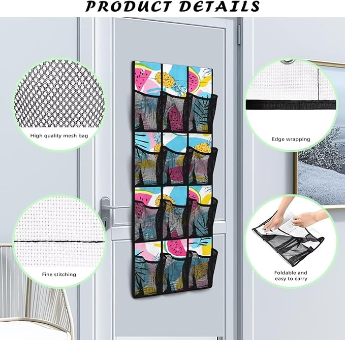 Watermelon Over Door Shoe Organizer Washable Behind the Door Storage with Pockets Scratch Resistant Hanging Rack for Shoes Snacks No Drill Door Hanger Organizer for Kitchen