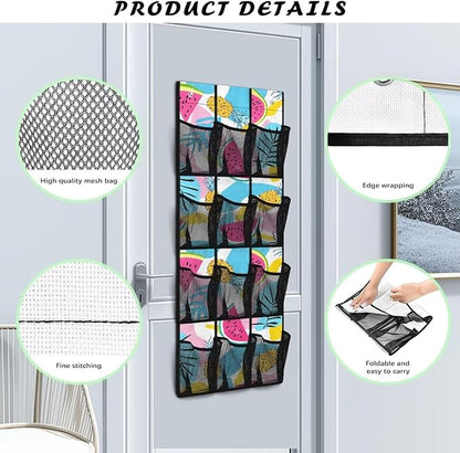 Watermelon Over Door Shoe Organizer Washable Behind the Door Storage with Pockets Scratch Resistant Hanging Rack for Shoes Snacks No Drill Door Hanger Organizer for Kitchen
