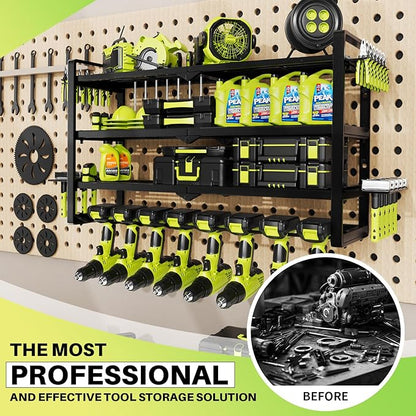 Hipidian Fathers Day Best Gifts for Daddy, Heavy Duty Power Tool Organizer Wall Mount- 400lb Capacity 4-Tier Storage Rack with 8 Drill Holders for Garage Tools, Birthday Gifts for Men Dad Husband