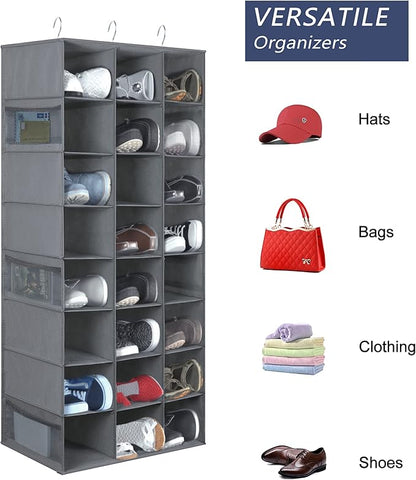 Hanging Shoe Organizer for Closet, 24 Sections Shoe Holder Hanger Rack, Space-Saving Shoe Organizers and Storage, Grey