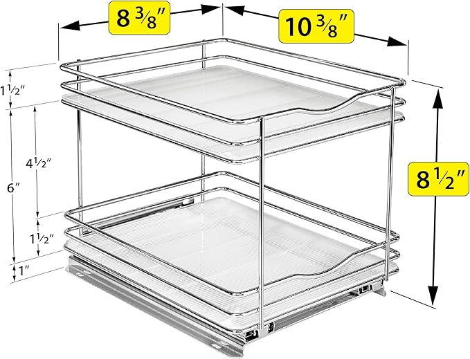 LYNK PROFESSIONAL® Pull Out Spice Organization for Cabinets - 8-3/8 inch Wide – Spice Rack for Inside Cabinets, Slide Out Spice Rack Organizer for cabinet – Pull Out Spice Rack, Sliding 2 Tier Chrome