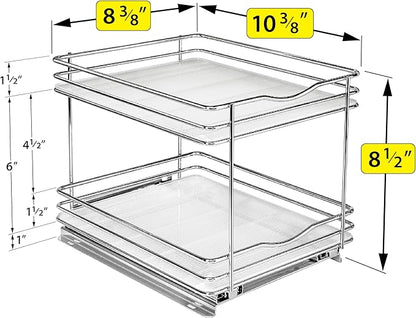 LYNK PROFESSIONAL® Pull Out Spice Organization for Cabinets - 8-3/8 inch Wide – Spice Rack for Inside Cabinets, Slide Out Spice Rack Organizer for cabinet – Pull Out Spice Rack, Sliding 2 Tier Chrome