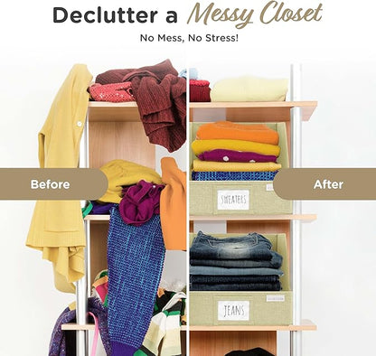 VIVIDECOR Open Front Trapezoid Closet Bins 12x12x10 – Closet Shelf Organizer for Folded Clothes, Easy Access Fabric Storage Baskets – Light Beige, 3 Pack