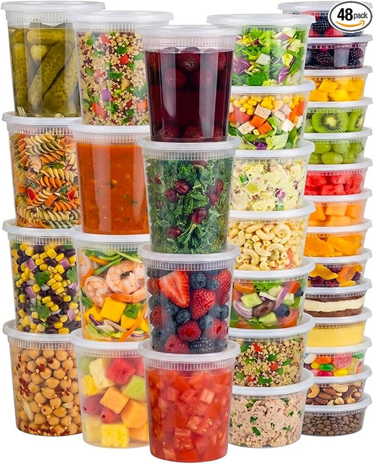 vivigu Deli Containers with Lids 48 Sets, 32/16/8 oz Food Storage Containers with Lids for Takeout Meal Prep Storage, Plastic Soup Container Leak-Proof & BPA Free, Freezer/Microwave/Dishwasher Safe