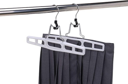 Premium Skirt Hangers 2-Pack - Thin Space-Saving Skirt Hanger Set with Clamp, Pant Hanger 2-Piece Set, Shorts Hangers with Heavy-Duty Locking Clasp, Multipurpose Quality Jean Hangers Set (White, 2)