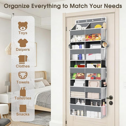 5 Tiers Over The Door Organizer Storage, 88lbs Weight Capacity Behind the Door Storage of 10 Compartments & 10 Mesh Pockets, Hanging Doors Storage Organizer for Shoes, Clothes,Pantry