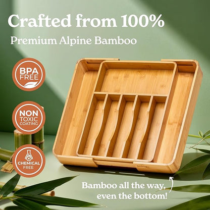 SMIRLY Silverware Drawer Organizer – Bamboo Kitchen Drawer Organizer, Adjustable Utensil Holder and Cutlery Tray, Drawer Dividers for Flatware and Kitchen Utensils | Adjustable