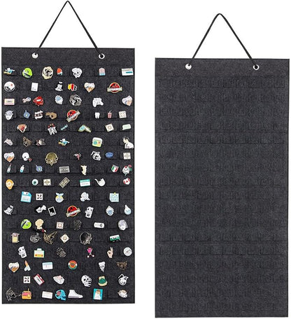 PACMAXI Hanging Brooch Pin Organizer, Display Pins Storage Case, Brooch Collection Storage Holder, Holds Up to 96 Pins.(Not Include Any Accessories) (M-170 Slots, Dark gray, Medium)