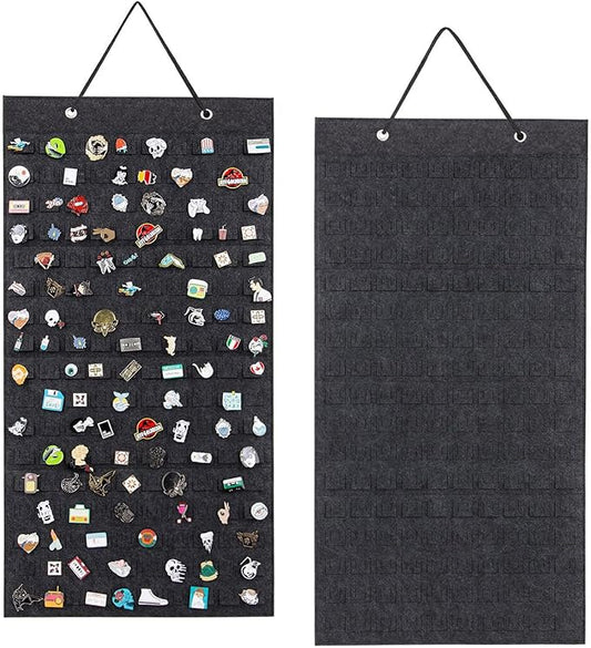 PACMAXI Hanging Brooch Pin Organizer, Display Pins Storage Case, Brooch Collection Storage Holder, Holds Up to 96 Pins.(Not Include Any Accessories) (M-170 Slots, Dark gray, Medium)