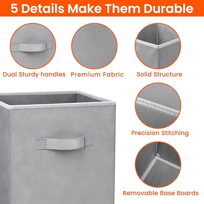 Criusia Storage Cubes - 11 Inch Heavy Duty Fabric Closet Bins for Shelves, Cube Organizer - 8 Pack Collapsible Decorative Storage Bins Baskets for Organizing Clothes Blankets Toys (Grey)
