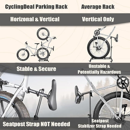 BIKE HAND Vertical Bike Stand - for Fat Bike Snow MTB Road Bikes with Max 5" Tire Width - Vertical & Horizontal Adjustable Bicycle Parking Rack with Seatpost Stabilizer - Wheel Sizes up to 29"