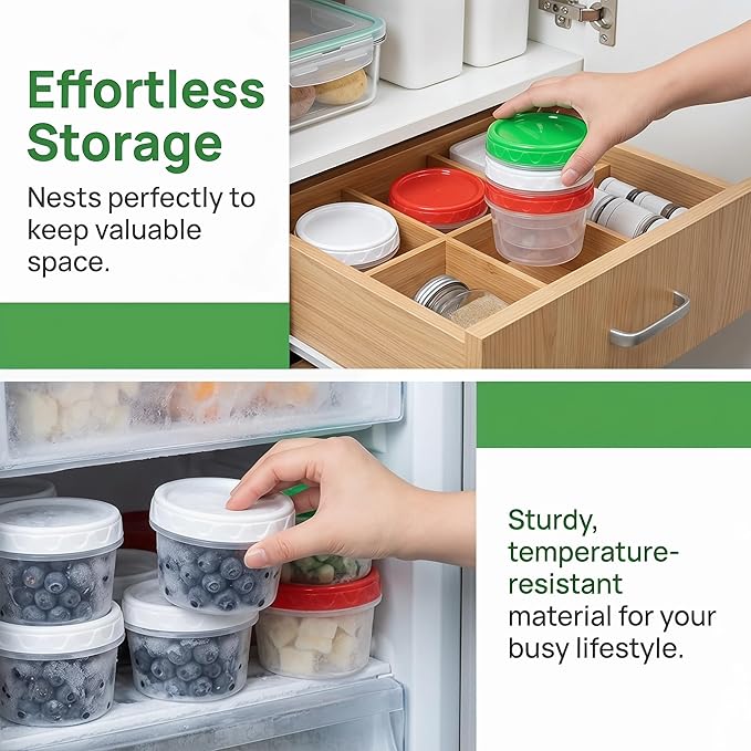 EONJOE 8 oz Small Freezer Containers with Lids Stackable Plastic Food Storage Container 1 Cup Meal Prep Bowls Airtight Dishwasher Safe,12-pack