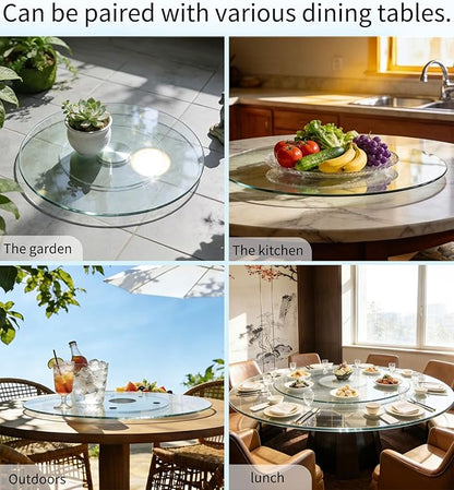 36" Glass Lazy Susan for Dining Table, Glass Turntable Table Centerpiece with 6 Rotating Wheels, 360° Smooth and Silent Spin Tabletop Rotating Tray, for Family Gatherings, Banquets, Weddings, 92 cm
