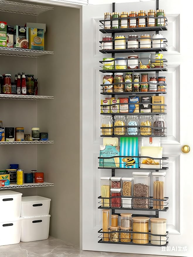Moforoco White 9-Tier Over The Door Pantry Organizer, Pantry Organization And Storage, Metal Hanging Spice Rack Shelves Door, Home & Kitchen Essentials, Laundry Room Bathroom Organization