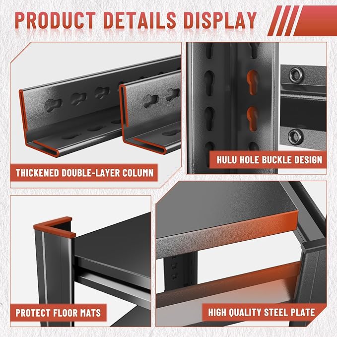 5-Tier Garage Shelving Heavy Duty, 3000LBS Metal Shelving Unit, Adjustable Garage Storage Shelves, Easy Assembly Steel Shelving, Utility Storage Rack Shelf for Warehouse, 77.4”H*39.4”W*15.7”D