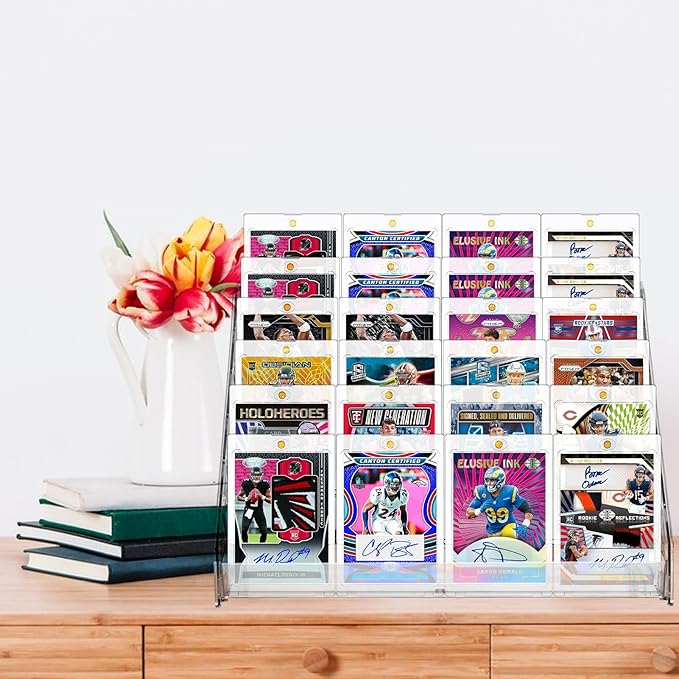 2 Pack 7 Tier Acrylic Card Display Stand, Versatile Display for Trading Cards,Greeting Card Display Stand,Portable Display Rack Holder for Graded Cards, PSA Cards,Sports, Business Cards