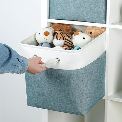 Temary Cube Bins 4 Pack Large Storage Cube Storage Baskets 13x13x13 Storage Cube Bins for Shelves with Handles, Fabric Storage Cubes for Gifts Empty (White&Dark Green)