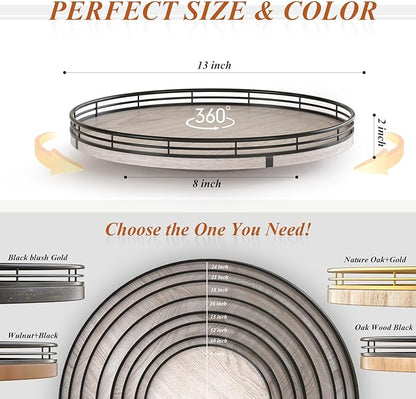 13" Oak Bathroom Vanity Tray Turntable for Perfume Candle, Round Wooden Decorative Tray for Kitchen Sink Countertop Organizer, Bathroom Counter Organizer for Skincare Makeup, Rustic Whitewashed