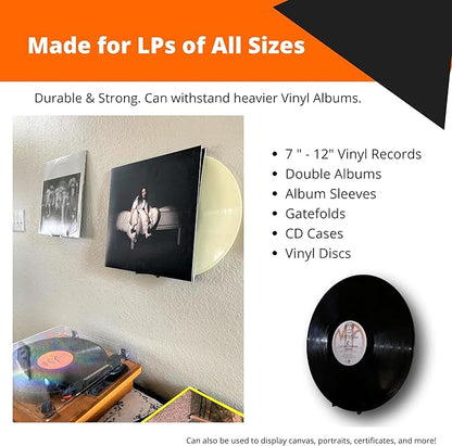 Now Spinning Vinyl Record Wall Mount Display/Shelf | Hang Albums Without Wall-Damage | Perfect for Office, Home, Dorms, and Apartments (Now Spinning + 2 Mounts, Black)