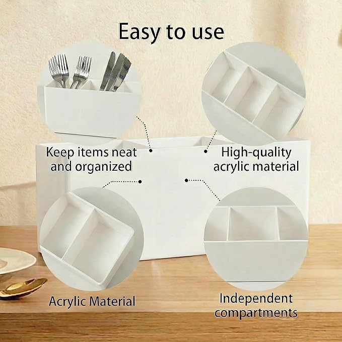 Daxolanz 3 Section Acrylic Cutlery Organizer for Countertop, Modern Flatware Storage Caddy for Spoons Forks Knives, Space Saving Utensil Holder for Kitchen, Cabinet or Dining Room (Medium)