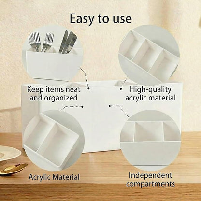 Daxolanz 3 Section Acrylic Cutlery Organizer for Countertop, Modern Flatware Storage Caddy for Spoons Forks Knives, Space Saving Utensil Holder for Kitchen, Cabinet or Dining Room (Medium)