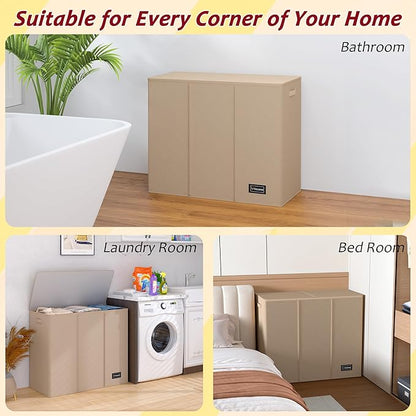 195L Laundry Hamper 3 Section,Large Laundry Hamper with Lid,Dirty Clothes Hamper with 3 Inner Bags,Collapsible Laundry Basket Organizer for Laundry Room,Bedroom,Laundry Sorter Hamper 3 Compartment