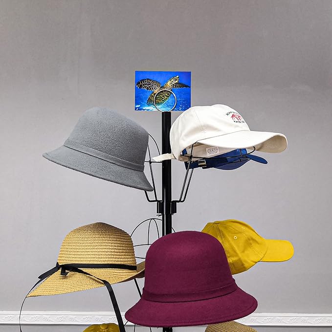 FixtureDisplays® 6-Tier 24 Hat Rotating Hat Display Rack Free Standing Headwear Wig Rack Metal Floor Rack for Caps, Wigs & Hats 20X20X74" 18164-24HAT-NPF