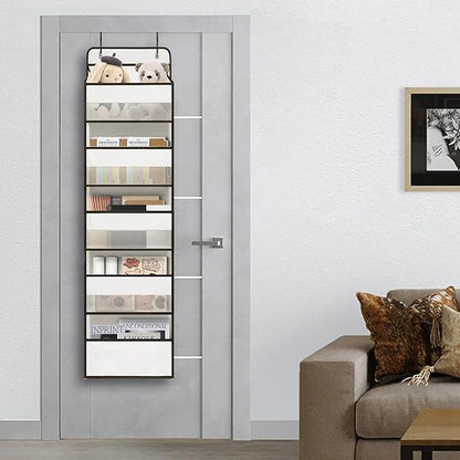 TYMENSH White Over Door Organizer with 5 Large Clear Pockets and 6 Side Mesh Pockets, Anti-Tilt Hanging Door Storage for Nursery, Bathroom, Closet, Bedroom, Dorm, Toys