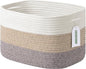ECDYQXVU Cotton Rope Storage Basket, 15x10x9 Inches, Woven Basket for Shelves, Clothes, Towels, Books, and Laundry, White Brown (1 Pack)