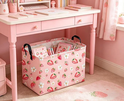 Sanjiaofeng Rectangular Strawberry Storage Baskets Baby Girl Basket Kids Baby Storage Basket Waterproof Collapsible Storage Bin Cute Organizer Box Girl Room Decor(Strawberry)